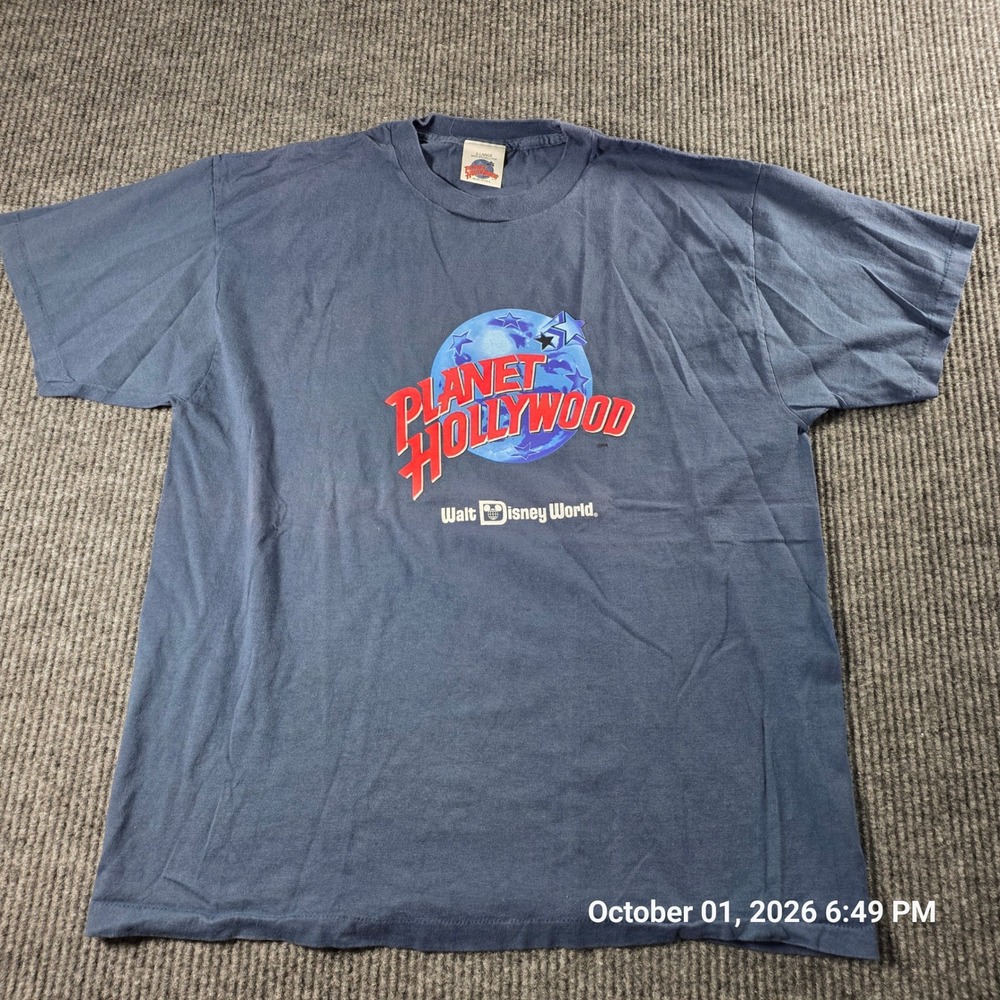 Vintage Planet Hollywood Walt Disney World T-Shirt XL Blue Made in USA 90s Tee